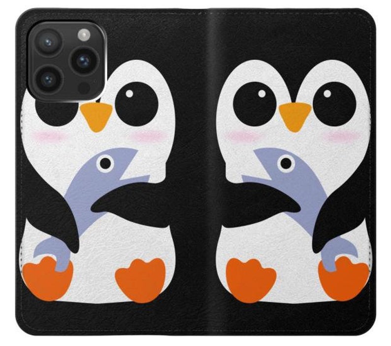 Cute Baby Penguin Hard & Leather Flip Case iPhone 15 Pro Max Plus Samsung Galaxy Z Flip 5 Fold5 Note S23 A14 Google Pixel image 3