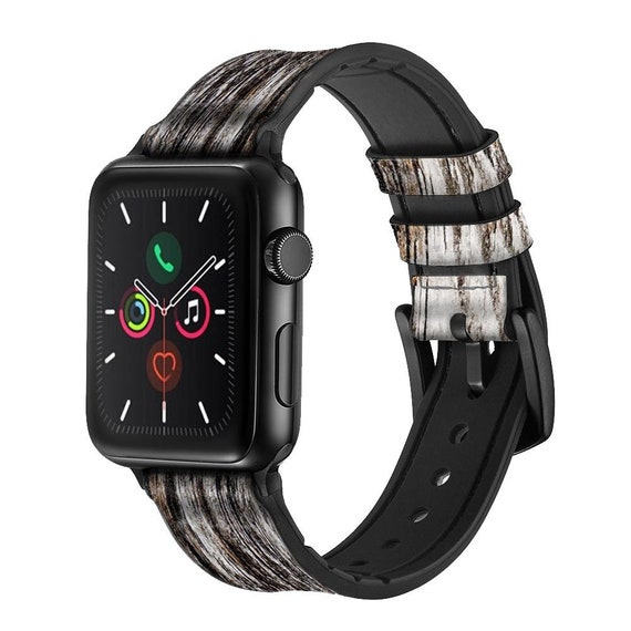 Buy Old Wood Bark Graphic Leather Silicone Smart Watch Band