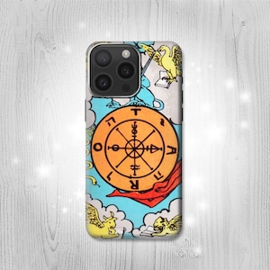 Tarot Card Wheel of Fortune Hard & Leather Flip Case iPhone 16 Pro Max Plus Samsung Galaxy Z Flip 6 Fold6 Note S24 A15 Google Pixel