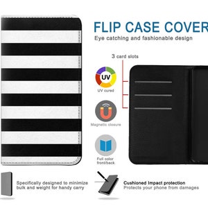 Black and White Striped Hard & Leather Flip Case iPhone 15 Pro Max Plus Samsung Galaxy Z Flip 5 Fold5 Note S23 A14 Google Pixel image 2