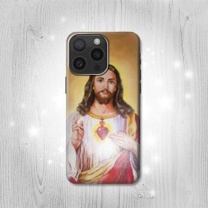 Jesus - Étui rigide à rabat en cuir pour iPhone 16 Pro Max Plus Samsung Galaxy Z Flip 6 Fold6 Note S24 A15 Google Pixel