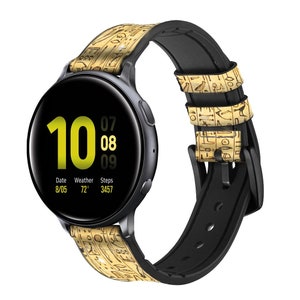 Egyptian Coffin Texts Leather & Silicone Smart Watch Band Strap For Samsung Garmin Fossil Wristwatch 18-24mm