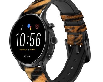 Pulseira de relógio inteligente com estampa gráfica de listras tigre, couro e silicone, para apple watch iwatch série 7 6 5 4 3 2 1 se