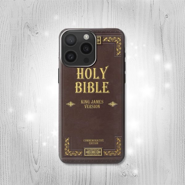 Holy Bible Cover King James Version Hard & Leather Flip Case iPhone 15 Pro Max Plus Samsung Galaxy Z Flip 5 Fold5 Note S23 A14 Google Pixel