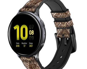 Rattle Snake Skin Grafisch bedrukt leer en siliconen Smart Watch Band Strap voor Samsung Garmin Fossil horloge 18-24 mm