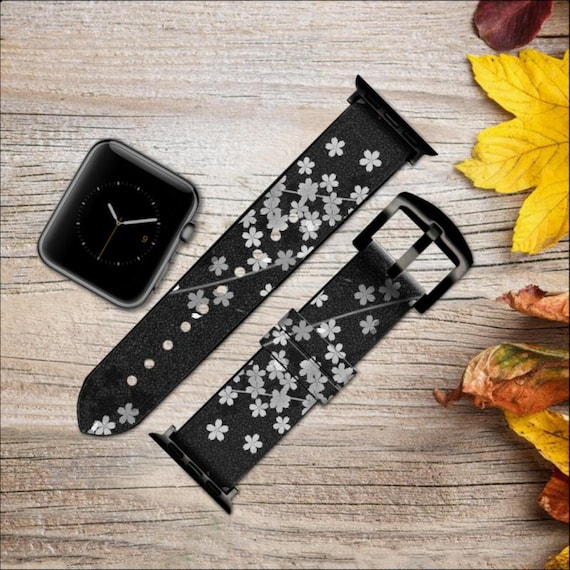 Japanese Kimono Style Black Flower Pattern Leather