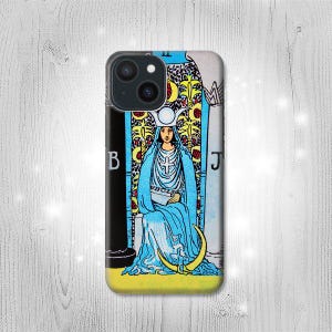 Capa de couro rígido e flip de carta de tarô da Alta Sacerdotisa iPhone 16 Pro Max Plus Samsung Galaxy Z Flip 6 Fold6 Note S24 A15 Google Pixel
