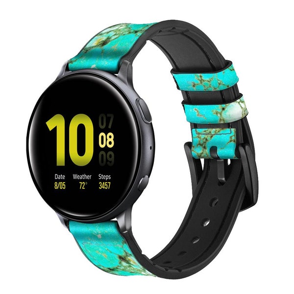 Turquoise Gemstone Texture Graphic Printed Leather & Silicone Smart Watch Band Strap For Samsung Garmin Fossil Wristwatch 18-24mm