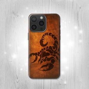 Étui rigide à rabat en cuir Scorpion Tattoo pour iPhone 16 Pro Max Plus Samsung Galaxy Z Flip 6 Fold6 Note S24 A15 Google Pixel
