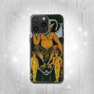 Funda rígida y de cuero con tapa con diseño de la carta del tarot del diablo para iPhone 16 Pro Max Plus Samsung Galaxy Z Flip 6 Fold6 Note S24 A15 Google Pixel