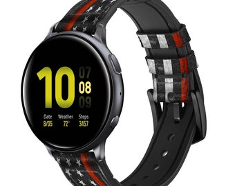 Firefighter Thin Red Line Flag Leather & Silicone Smart Watch Band Strap For Samsung Garmin Fossil Wristwatch 18-24mm