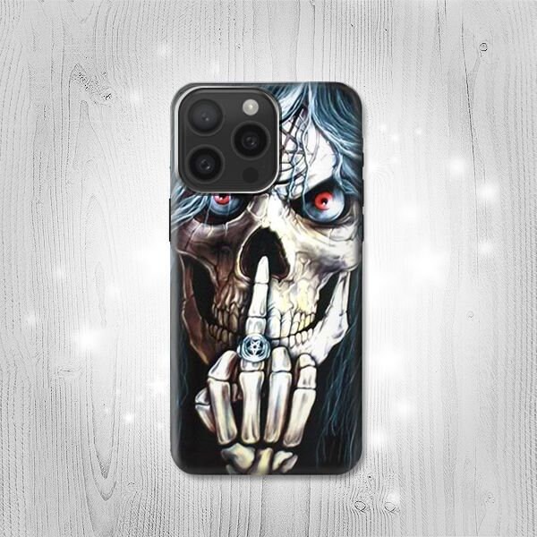 Skull Pentagram Middle Finger Hard & Leather Flip Case