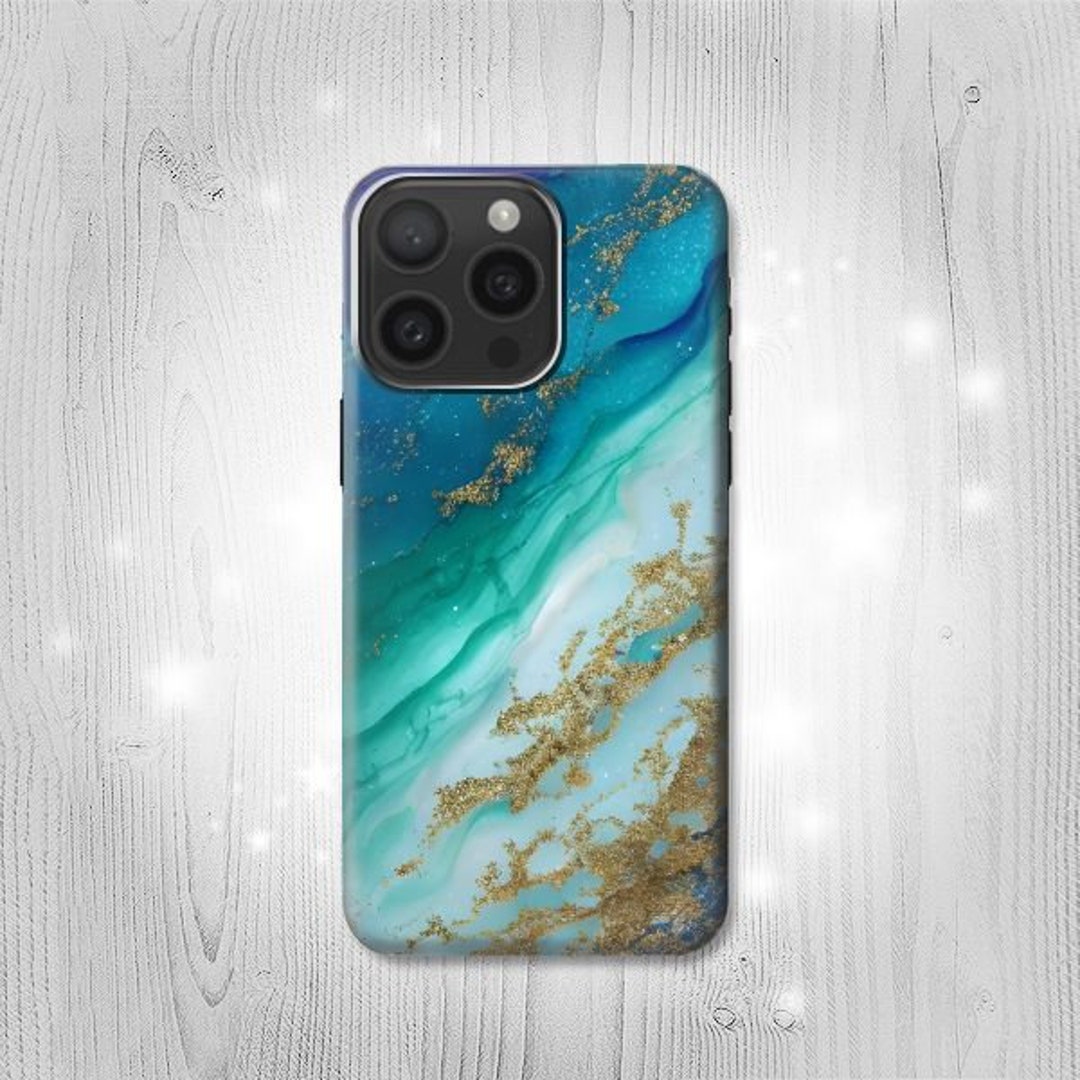 Abstract Ocean Blue Color Emerald Hard & Leather Flip Case iPhone