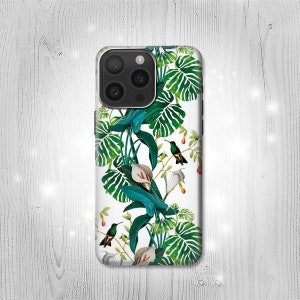 Custodia rigida e in pelle con motivo a foglia di uccelli per iPhone 16 Pro Max Plus Samsung Galaxy Z Flip 6 Fold6 Note S24 A15 Google Pixel