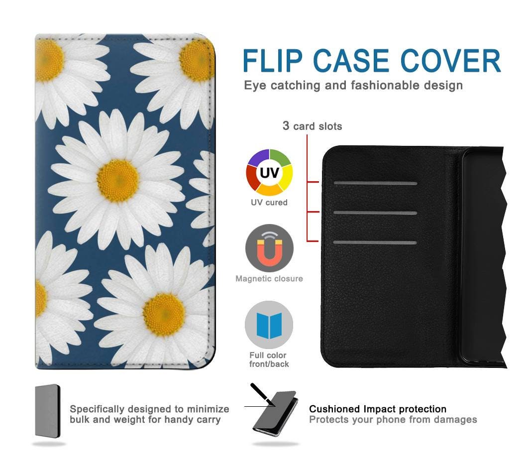 Daisy Blue Hard & Leather Flip Case iPhone 17 Pro Max Air Samsung