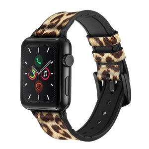Leopard Muster Grafik gedruckt Leder & Silikon Smart-Uhr-Armband-Bügel für Apple-Uhr iWatch 9 8 7 6 5 4 3 2 1 SE