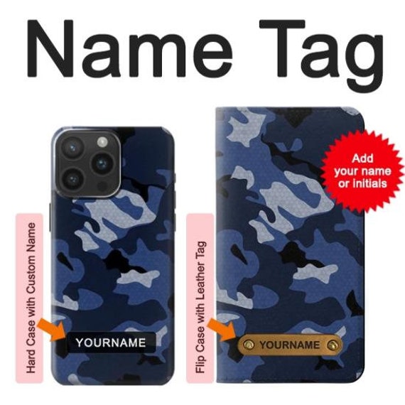 Navy Blue Camo Camouflage Hard & Leather Flip Case iPhone 18 Pro