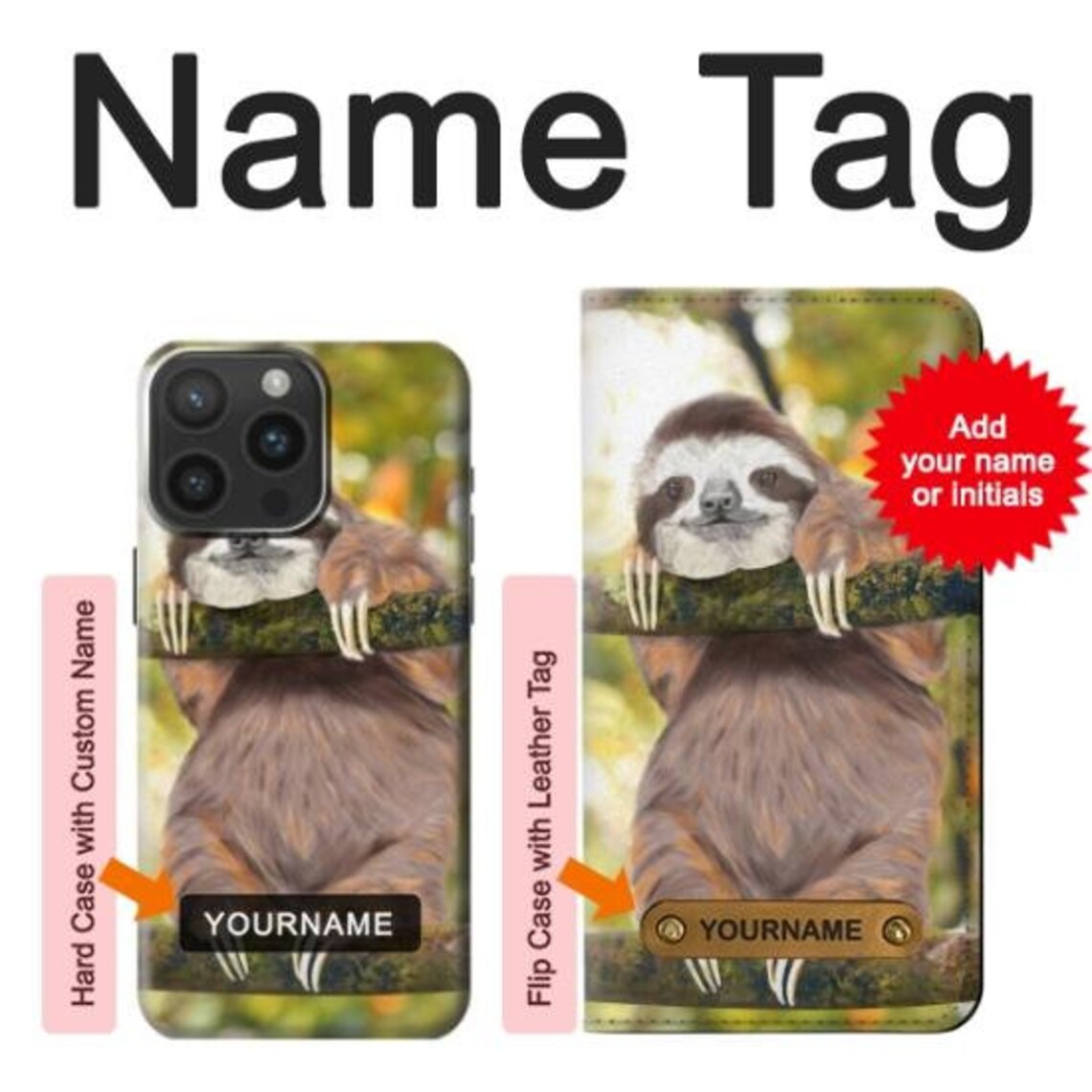 Sloth Custom Phone Case Cute Baby Sloth Paint Hard & Leather Flip Case iPhone 17 Pro Max Air ...