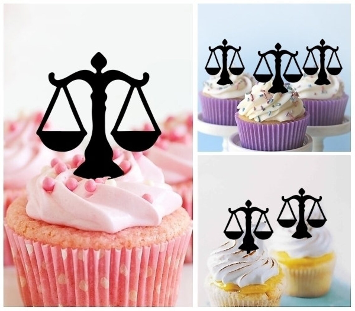 Libra Scale Balance Justice Party Wedding Birthday Acrylic Cupcake ...