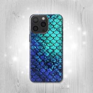 Blue Sea Mermaid Fish Scale Hard & Leather Flip Case iPhone 15 Pro Max Plus Samsung Galaxy Z Flip 5 Fold5 Note S23 A14 Google Pixel