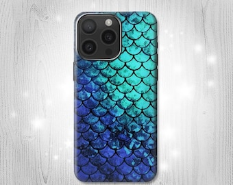Blue Sea Mermaid Fish Scale Hard & Leather Flip Case iPhone 16 Pro Max Plus Samsung Galaxy Z Flip 7 Fold7 Note S24 A15 Google Pixel