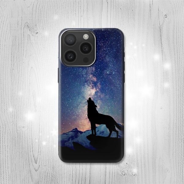 Wolf Howling Million Star Hard & Leather Flip Case iPhone 16 Pro Max Plus Samsung Galaxy Z Flip 7 Fold7 Note S24 A15 Google Pixel