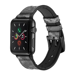 Army White Digital Camo Leather & Silicone Smart Watch Band Strap For Apple Watch iWatch Series 9 8 7 6 5 4 3 2 1 SE