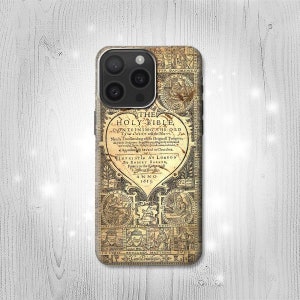 Custodia rigida e in pelle con pagina della Bibbia per iPhone 16 Pro Max Plus Samsung Galaxy Z Flip 6 Fold6 Note S24 A15 Google Pixel