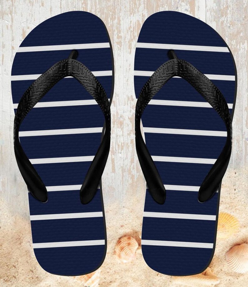 Navy White Striped Beach Slippers Sandals Flip Flops | Etsy