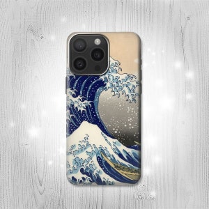 Katsushika Hokusai La Grande Vague, étui à rabat rigide et en cuir pour iPhone 16 Pro Max Plus, Samsung Galaxy Z Flip 6 Fold6 Note S24 A15 Google Pixel