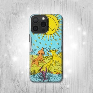 Tarot Card Moon Capa dura e de couro com flip iPhone 16 Pro Max Plus Samsung Galaxy Z Flip 6 Fold6 Note S24 A15 Google Pixel