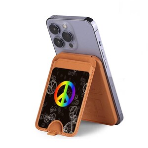 Cartera con tarjetero magnético con gráfico de símbolo de la paz y MagSafe para iPhone 16, 15, 14, 13 Pro Max y otros teléfonos inteligentes
