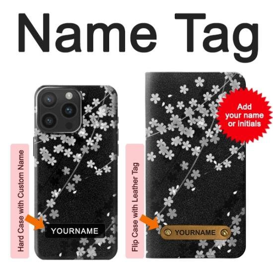 Japanese Kimono Style Black Flower Hard & Leather Flip Case