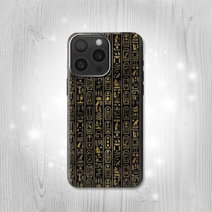 Égyptienne ancienne, hiéroglyphes, étui à rabat en cuir rigide et en cuir pour iPhone 16 Pro Max Plus, Samsung Galaxy Z Flip 6 Fold6 Note S24 A15, Google Pixel