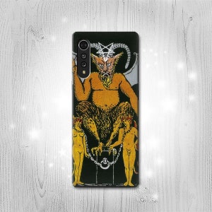 Funda rígida y de cuero con tapa Tarot Card The Devil para Huawei Motorola Moto G Stylus Power Motorola Razr 50 Nokia OnePlus Sony Xperia