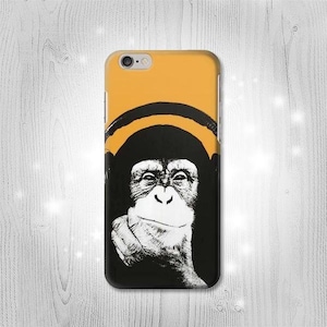 Singe avec casque Musique pop - Étui à rabat rigide et en cuir pour iPhone 16 Pro Max Plus Samsung Galaxy Z Flip 6 Fold6 Note S24 A15 Google Pixel