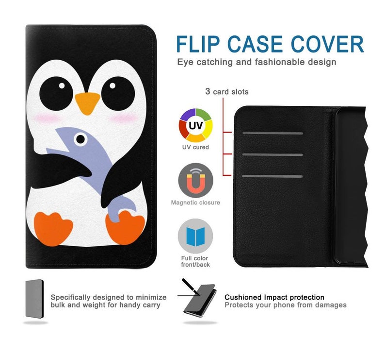 Cute Baby Penguin Hard & Leather Flip Case iPhone 15 Pro Max Plus Samsung Galaxy Z Flip 5 Fold5 Note S23 A14 Google Pixel image 2