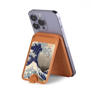 Cartera con tarjetero magnético con diseño de la Gran Ola de Katsushika Hokusai con MagSafe para iPhone 16, 15, 14, 13 Pro Max y otros teléfonos inteligentes