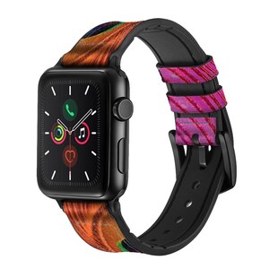 Pink Peacock Feather Leather & Silicone Smart Watch Band Strap For Apple Watch iWatch Series 9 8 7 6 5 4 3 2 1 SE
