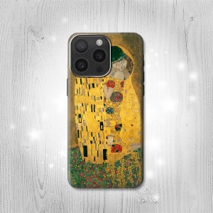 Custodia rigida e in pelle Gustav Klimt The Kiss per iPhone 16 Pro Max Plus Samsung Galaxy Z Flip 6 Fold6 Note S24 A15 Google Pixel