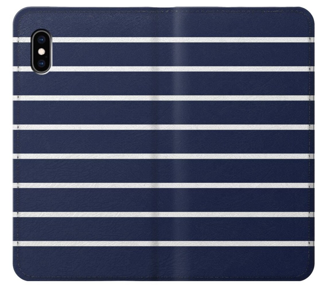 Navy White Striped Hard & Leather Flip Case Iphone 13 Pro Max Etsy