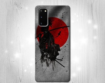 Funda rígida de cuero con forma de samurái con la bandera de Japón para Huawei, Motorola, Moto G Stylus Power, Motorola Razr 70, Nokia, OnePlus y Sony Xperia.
