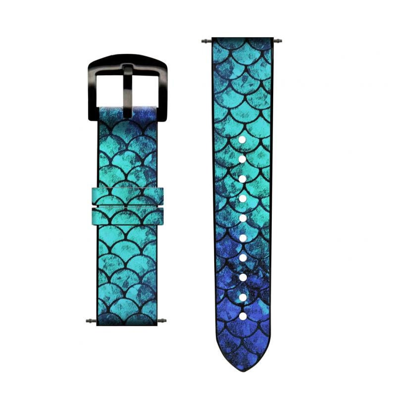 Fish Watch Strap Green Mermaid Fish Scale Leather & Silicone Smart Watch Band Strap for ...
