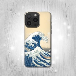 Hokusai Under The Wave off Kanagawa Hard & Leather Flip Case iPhone 15 Pro Max Plus Samsung Galaxy Z Flip 5 Fold5 Note S23 A14 Google Pixel