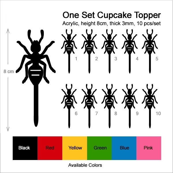 Black Ant Insect Bug Party Wedding Birthday Acrylic Cupcake Toppers ...