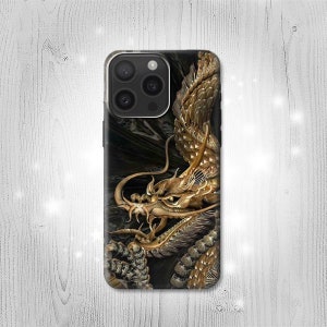 Étui rigide à rabat en cuir Dragon doré pour iPhone 16 Pro Max Plus Samsung Galaxy Z Flip 6 Fold6 Note S24 A15 Google Pixel