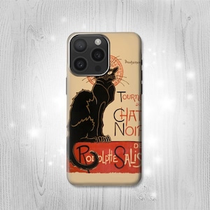 Custodia a libro in pelle e rigida vintage con gatto nero Chat Noir per iPhone 16 Pro Max Plus Samsung Galaxy Z Flip 6 Fold6 Note S24 A15 Google Pixel
