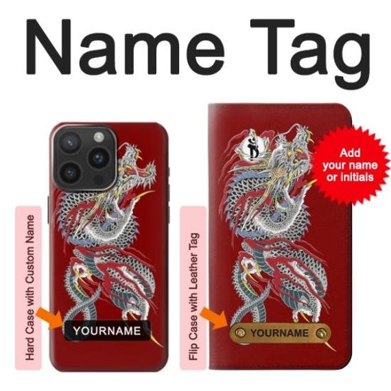 Custodia Flip In Similpelle Per IPhone 11 Pro Max Con Stampa Tatuaggio Pesce E Cartellino Personalizzato - 2