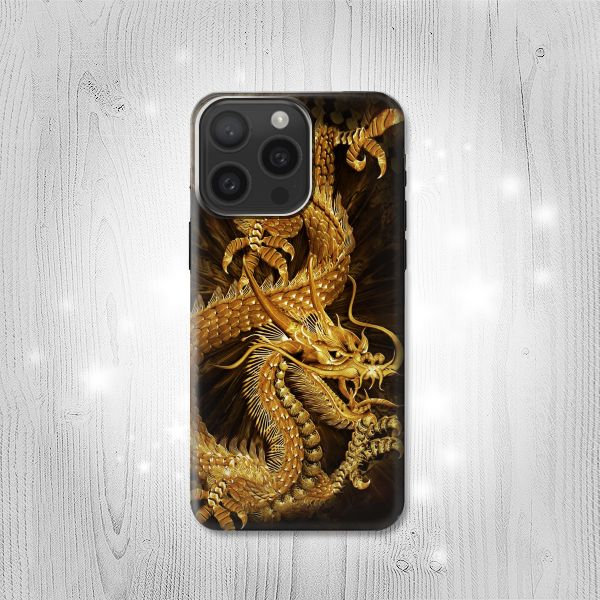 Étui rigide à rabat en cuir à imprimé dragon chinois doré pour iPhone 16 Pro Max Plus Samsung Galaxy Z Flip 7 Fold7 Note S24 A15 Google Pixel