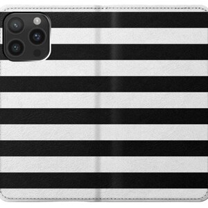 Black and White Striped Hard & Leather Flip Case iPhone 15 Pro Max Plus Samsung Galaxy Z Flip 5 Fold5 Note S23 A14 Google Pixel image 3